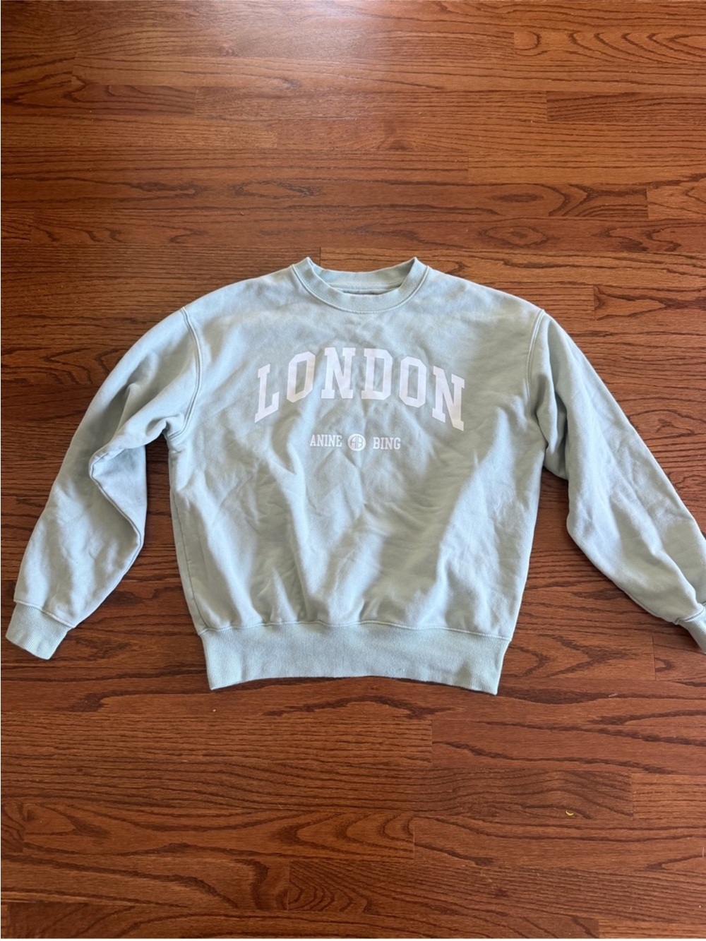 Anine Bing Crewneck Sweatshirt in Sage Green with 'LONDON' Print
